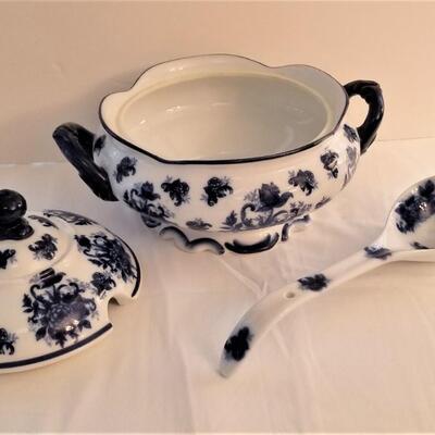 Lot #2  Blue White Tureen with Ladle
