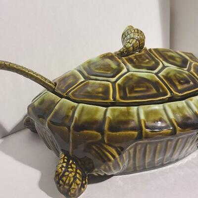Large Vintage Ceramic Turtle Soup Tureen with Ladle+Lid -Item# 459