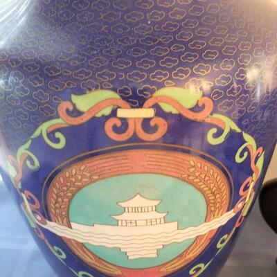 Lot #40  Asian Style Cloisonne/Enamel Vase on Stand