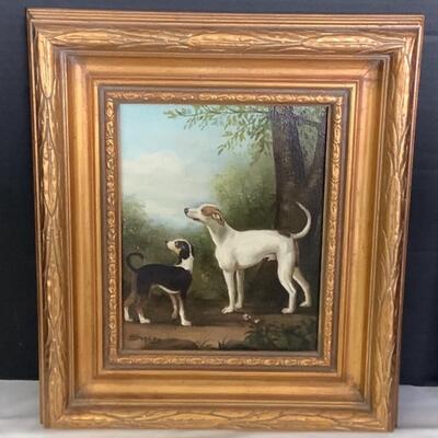 B1059 Shipley Signed Framed Hunting Dogs Oil Painting on Canvas 