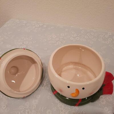 Lot 183: Snowman Cookie Jar and Holiday Cookie Cutters