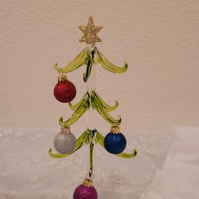 Lot 198: Glass Christmas Tree with Glass Glittery Ornaments 