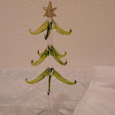 Lot 198: Glass Christmas Tree with Glass Glittery Ornaments 