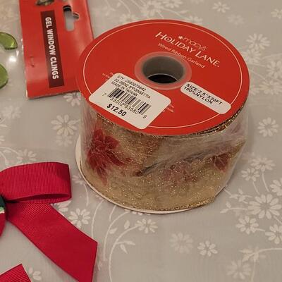 Lot 212: Christmas Window Gels, Ornament Hangers and Ribbon 