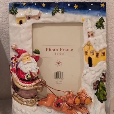 Lot 226: Christmas Picture Frame, Snowman and Small Wood Tree Block 