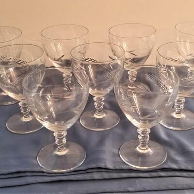Lot #46  Lot of vintage crystal goblets - acid etched wheat pattern