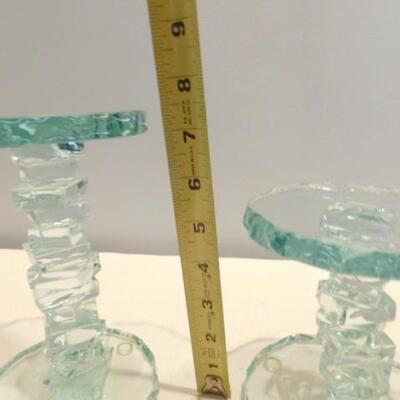 Set of Three Stair Step Glass 'Ice Crystal' Candle Stick Holders