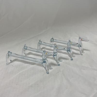 [21] VINTAGE | Four Figural Clear Glass Knife Rests | Dogs