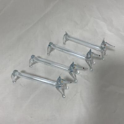 [21] VINTAGE | Four Figural Clear Glass Knife Rests | Dogs