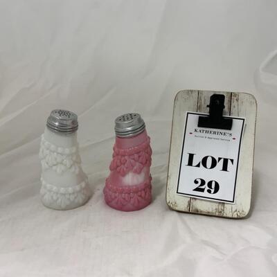 [29] ANTIQUE | Bent Floral Milk Glass | Salt and Pepper Set