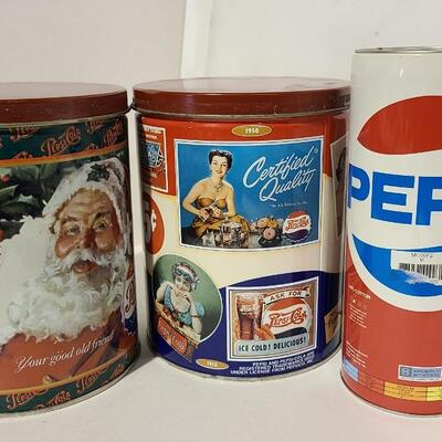 3 Pepsi Canisters Metal with Lids  -Item# 500