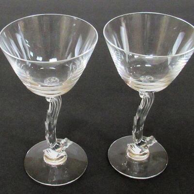 2 Vintage Heisey Rooster Cocktails Clear Glass, Unsigned
