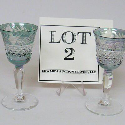 2 Beautiful Cut to Clear Cordials Unmarked, Probably Bohemian/Czechoslovakia