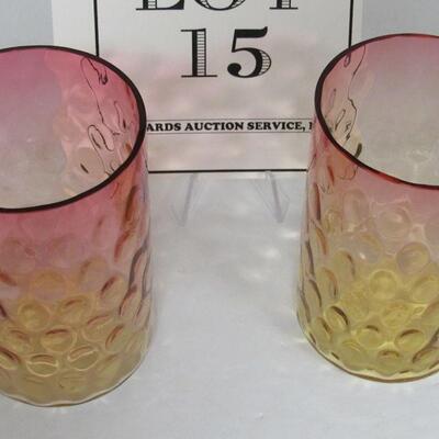 Beautiful Set of Two Antique Amberina Inverted Baby Thumbprint Tumblers