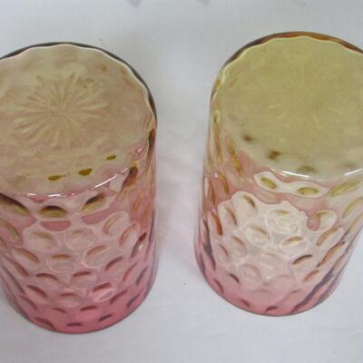 Beautiful Set of Two Antique Amberina Inverted Baby Thumbprint Tumblers