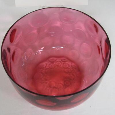 Vintage Cranberry Thumbprint Round Bowl