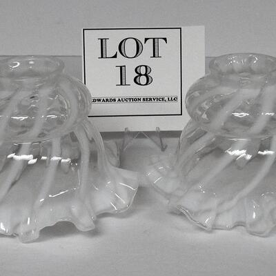Pair of Nice Ruffled Opalescent Lamp Shades Unmarked