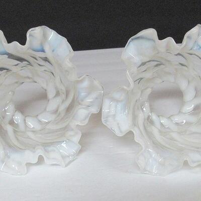 Pair of Nice Ruffled Opalescent Lamp Shades Unmarked