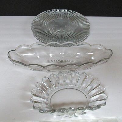 Vintage Heisey Glass Lot #1 Ridgeleigh Plates, Crystolite Oval Dish, Colonial Relish