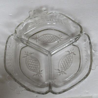 Vintage Heisey Glass Lot #2 Waverly Mayo Bowl, Empress 3 Part Relish Dish With Modified Pineapple Cut Pattern