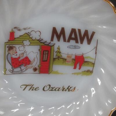 The Cutest! Pair of Vintage Maw and Paw Ozarks Plates Decorated Milk Glass