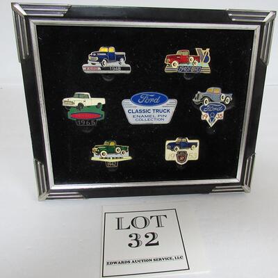 Set of Ford Classic Truck Enamel Pins in Frame Presentation