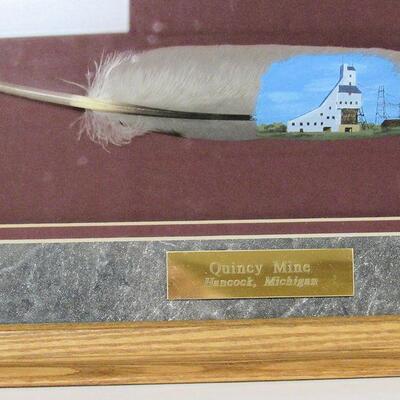 Nice Hand Painted Feather In Frame Quincy Mine in Hancock Michigan
