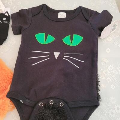 Lot 346: Baby Black Cat Onsie, Socks and Pumpkin Jacket