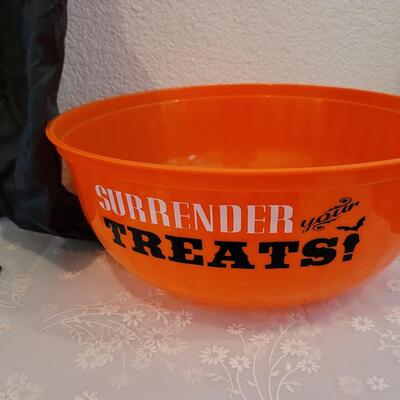 Lot 369: Halloween Treat Bowl, Bags, Witch Hat and Mask