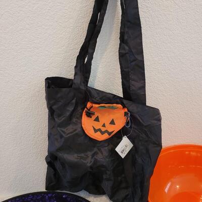 Lot 369: Halloween Treat Bowl, Bags, Witch Hat and Mask