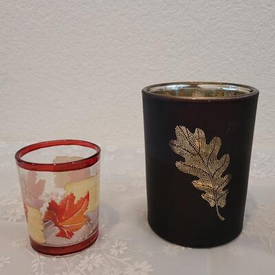 Lot 373: Fall Candle Holders, Salt & Pepper Shakers and Small Pumpkin Dish with Lid