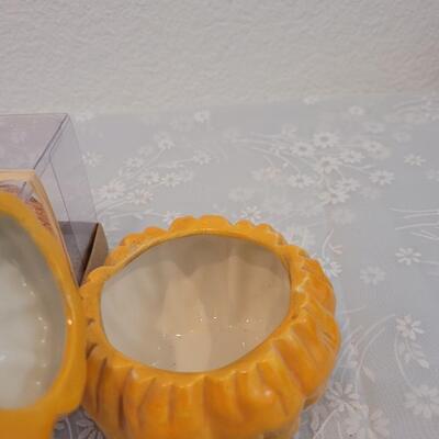 Lot 373: Fall Candle Holders, Salt & Pepper Shakers and Small Pumpkin Dish with Lid