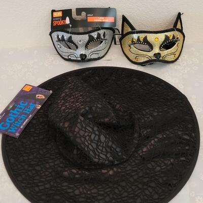 Lot 376: Witch Hat and (2) Cat Masks