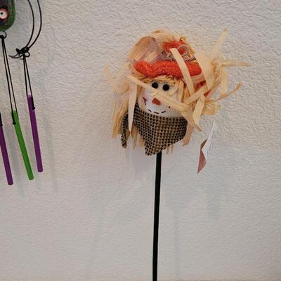 Lot 379: Spider Wind Chime and Scarecrow Deco for Potted Plant or Arrangement
