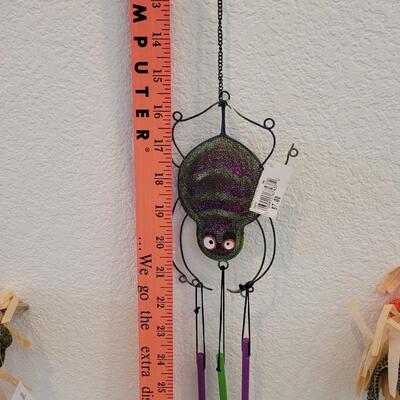 Lot 379: Spider Wind Chime and Scarecrow Deco for Potted Plant or Arrangement