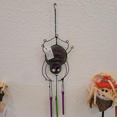 Lot 379: Spider Wind Chime and Scarecrow Deco for Potted Plant or Arrangement
