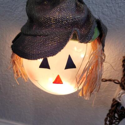 Lot 381: Ceramic Pumpkins and Light Scarecrow Head Deco