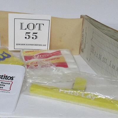 Lot of Frito Lay Advertising Collectibles Pocket Protector, Blow Up Ball, Napkins, Snack Clip, Order Booklet