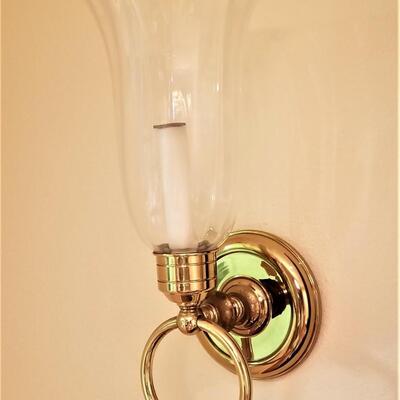 Lot #63  Matched Pair of Glass/Brass Wall Sconces - battery operated
