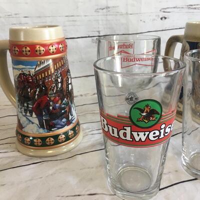 5 Budweiser Steins and Glasses 