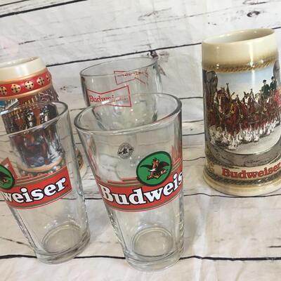 5 Budweiser Steins and Glasses 