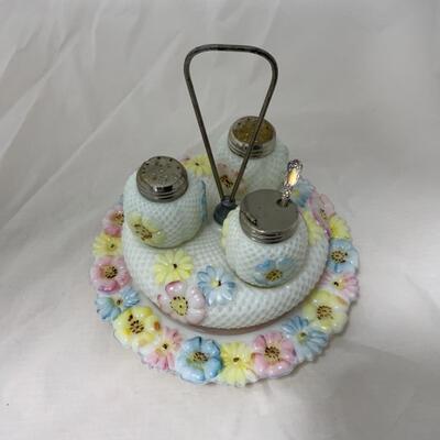 [33] ANTIQUE | 1890s | Consolidated Glass Cosmos | Cruet Set | Underplate