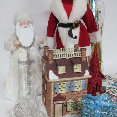 Misc Lot of Xmas #4, Santa Doll on Stand, Santa Tree Topper, Dept 56 house, Read description for more details.