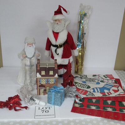 Misc Lot of Xmas #4, Santa Doll on Stand, Santa Tree Topper, Dept 56 house, Read description for more details.