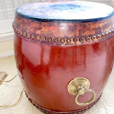 Lot 12  Antique Chinese Drum Accent Table Red Lacquer 