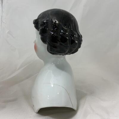 [38] ANTIQUE | Black-Haired China Doll Shoulder-Head | All Original | Flat Top