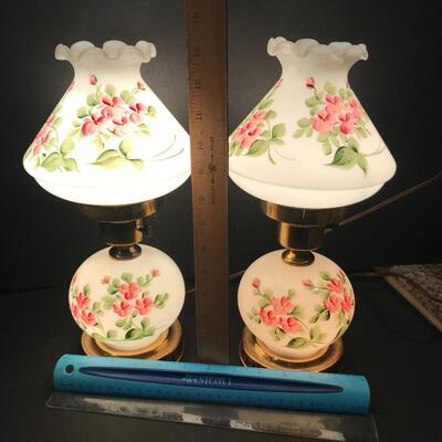 Pair of 3 way Boudoir  Vanity lamps  - hand painted