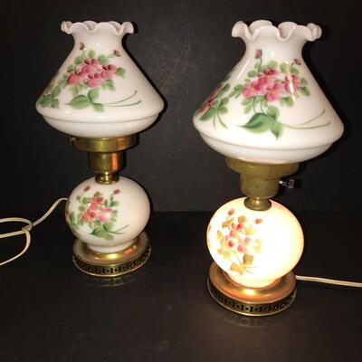 Pair of 3 way Boudoir  Vanity lamps  - hand painted