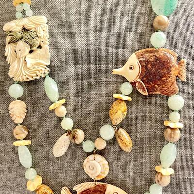 Lot 19   Asian Style Statement Necklace Carved Bone & Jade