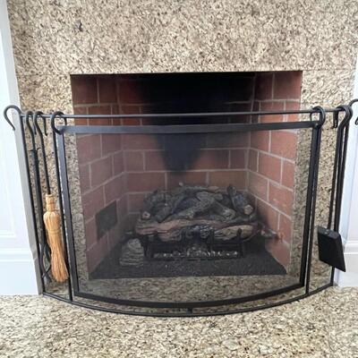 Restoration Hardware fireplace screen with tools 